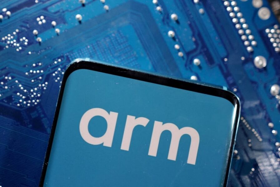 Logotipo da empresa Arm com fundo azul