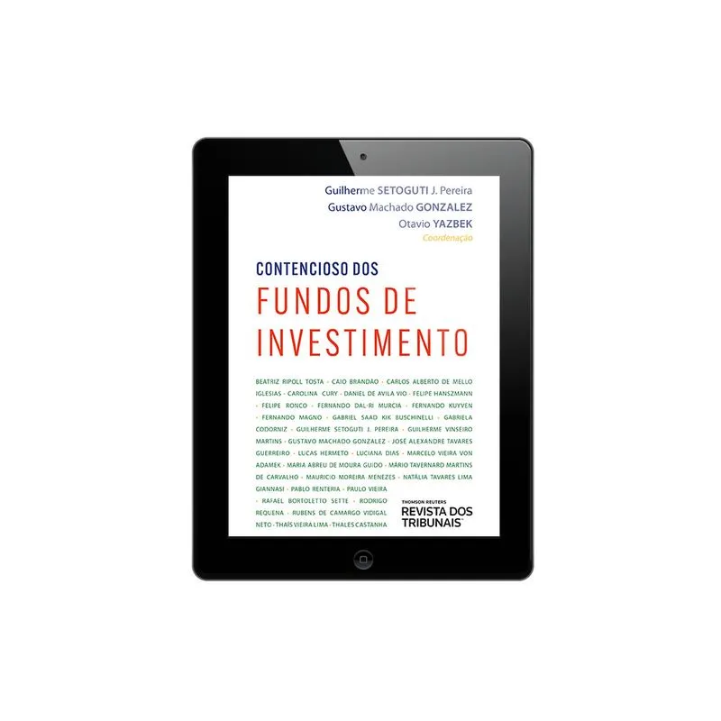 Tablet com a capa do E-book - Contencioso dos Fundos de Investimentos - 1ª Edição da Livraria RT