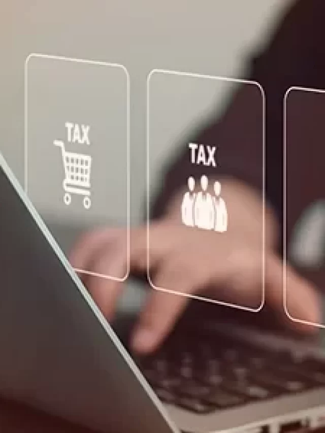 Story Imagem de um profissional interagindo com uma interface digital que mostra informações sobre impostos e taxas, ilustrando conceitos de gestão financeira.